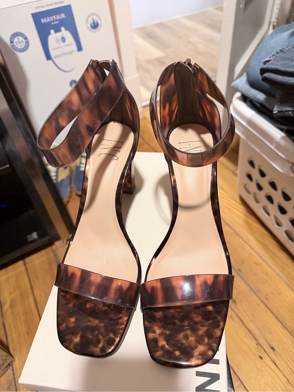 INC International Concepts Tortoiseshell Block Heel Sandals — Brown